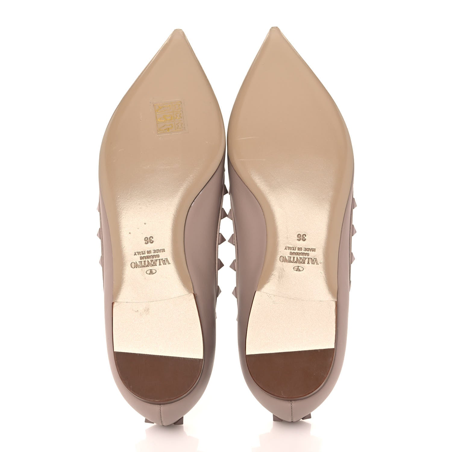 Valentino Garavani Calfskin Lacquered Monochrome Rockstud Ballerina Flats 36 Poudre 5 of 9
