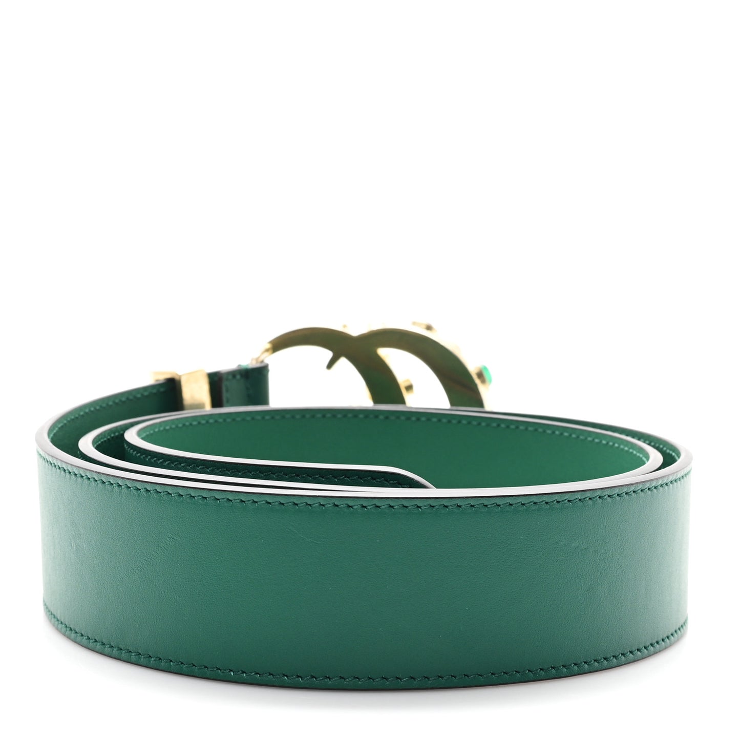 Calfskin Ceramic Glass Double G 40mm Belt 95 38 Emerald Multicolor