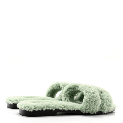 Hermes Woolskin Oran Sandals 37.5 Vert D’Eau 4 of 8