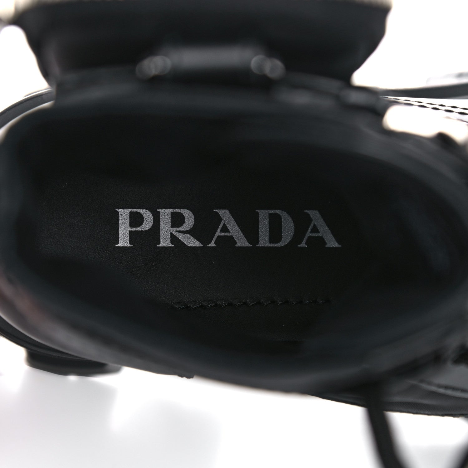Prada Spazzolato Rois Nylon Metal Triangle Logo Monolith Pouch Pocket 55mm Boots 37 Black 7 of 16