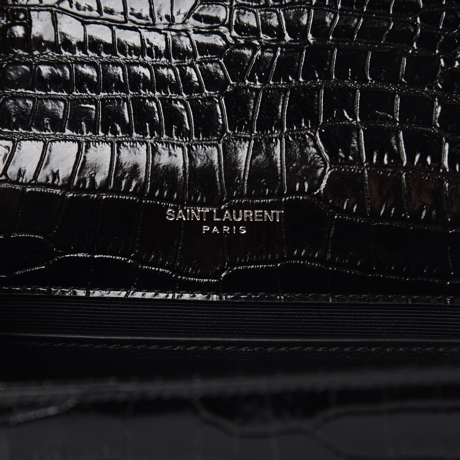 Saint Laurent Calfskin Crocodile Embossed Small Classic Monogram Kate Tassel Satchel Black 6 of 7