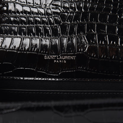 Saint Laurent Calfskin Crocodile Embossed Small Classic Monogram Kate Tassel Satchel Black 6 of 7