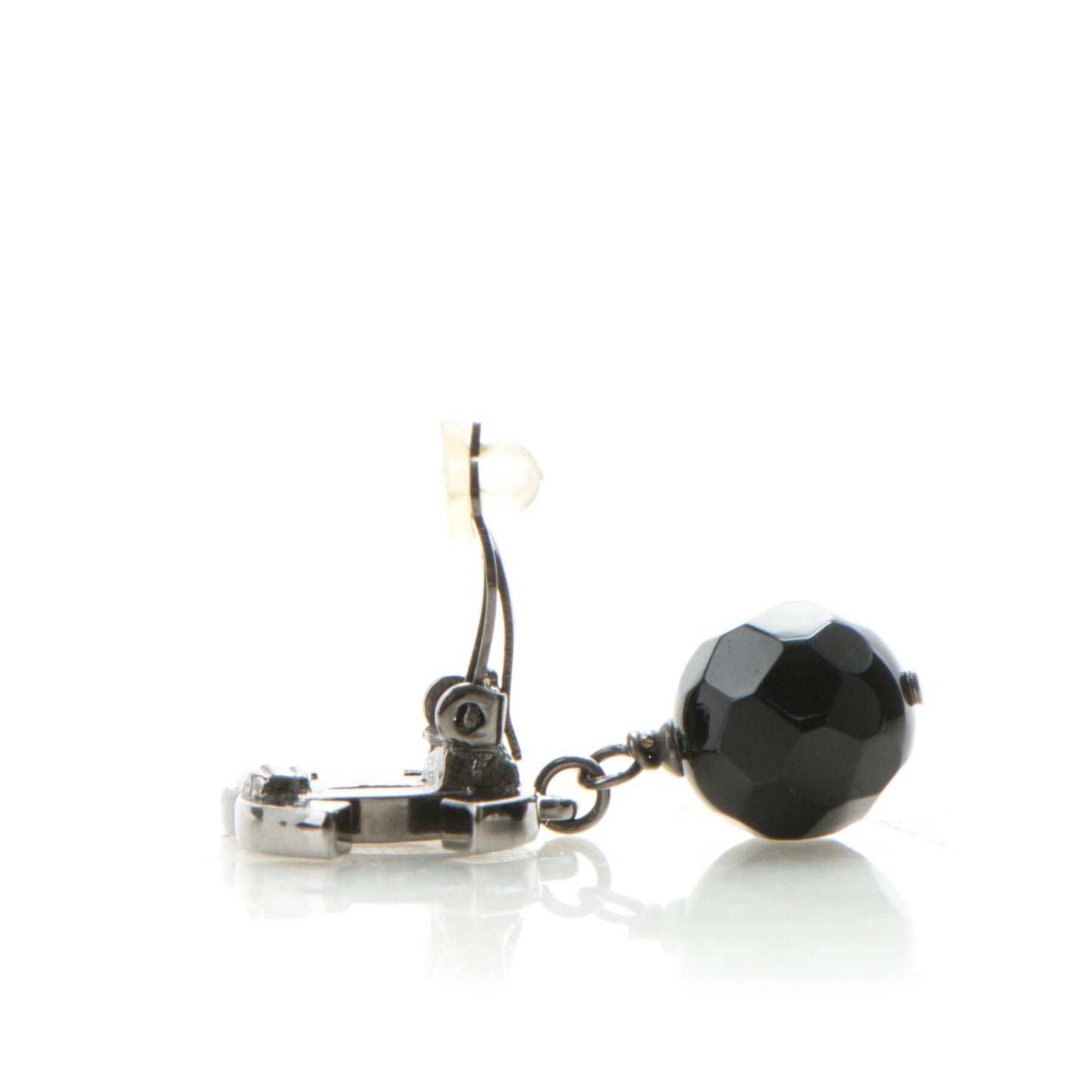 Ruthenium CC Bead Drop Clip On Earrings Black