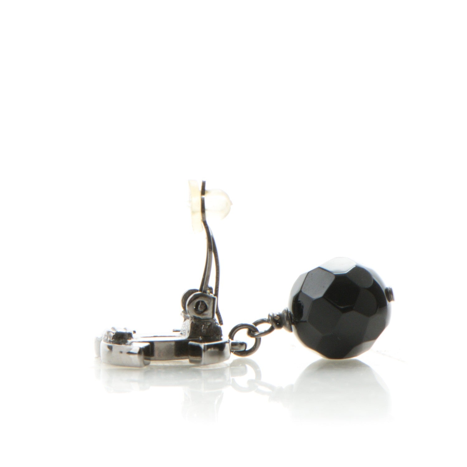 Chanel Ruthenium CC Bead Drop Clip On Earrings Black 5 of 6