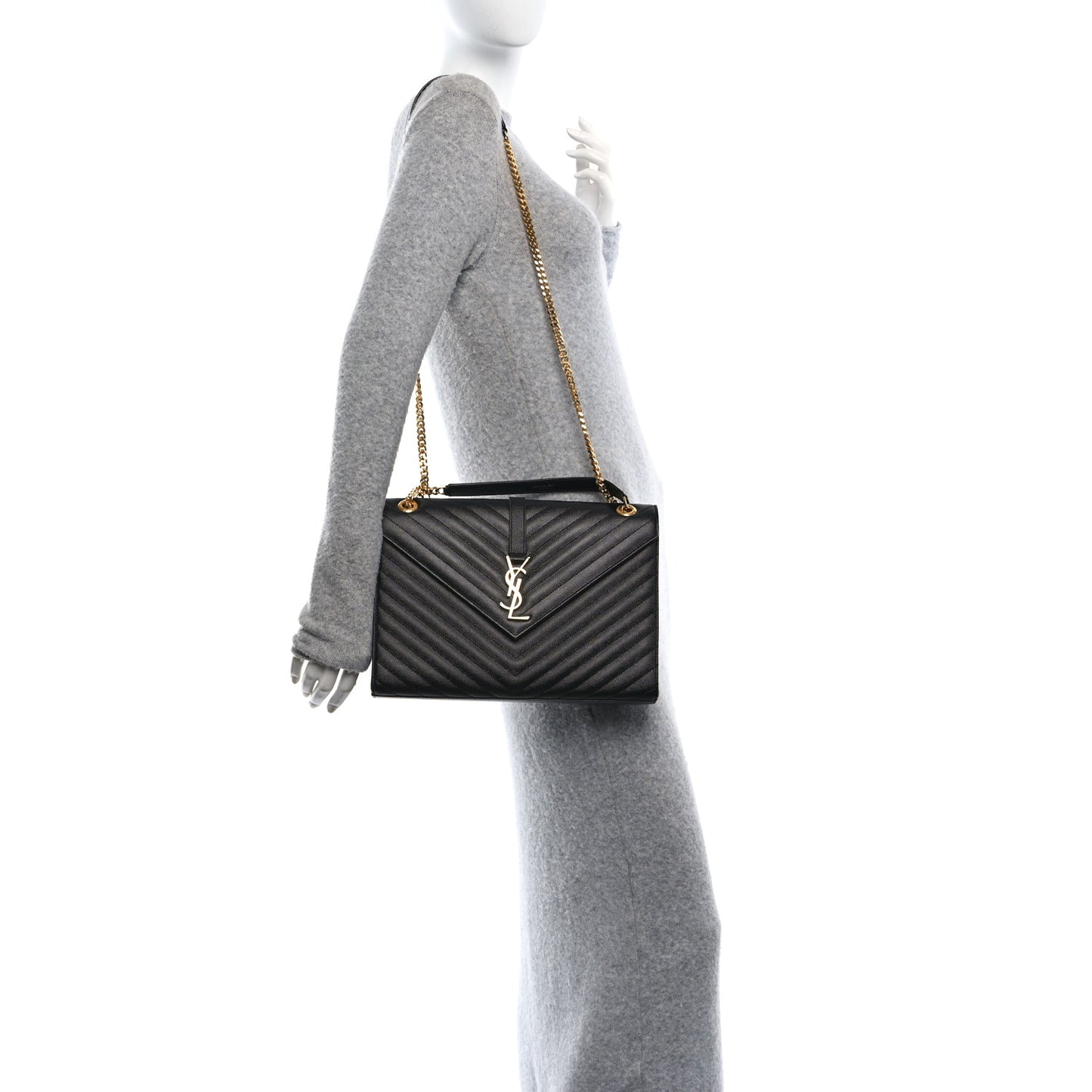 Grain De Poudre Matelasse Chevron Large Monogram Satchel Black