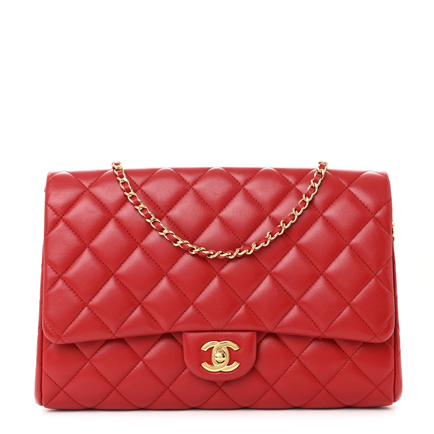 Chanel Lambskin Quilted Clutch With Chain Flap Red 1 of 12