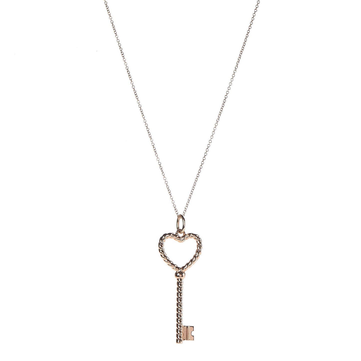 18K Rose Gold Twist Heart Key Pendant Necklace