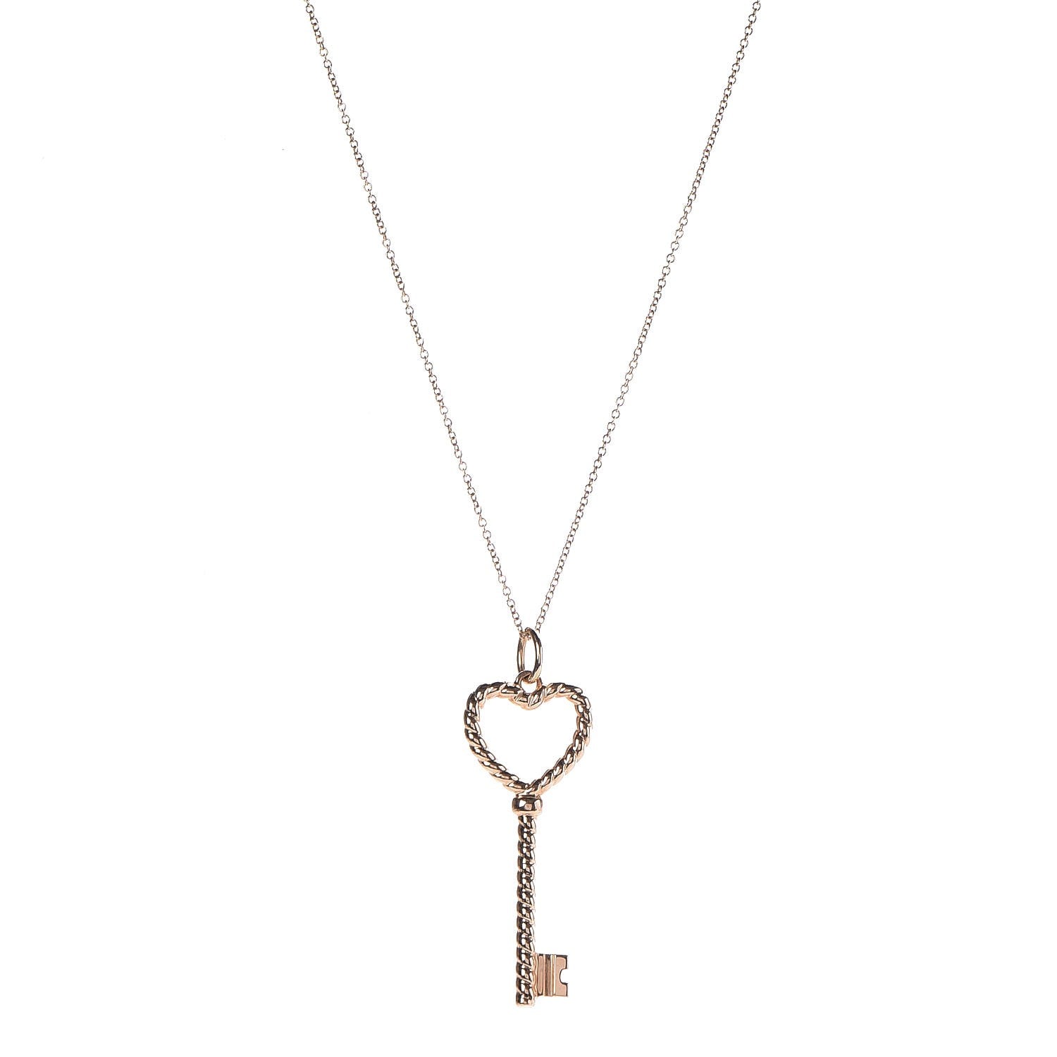 Tiffany 18K Rose Gold Twist Heart Key Pendant Necklace 1 of 7