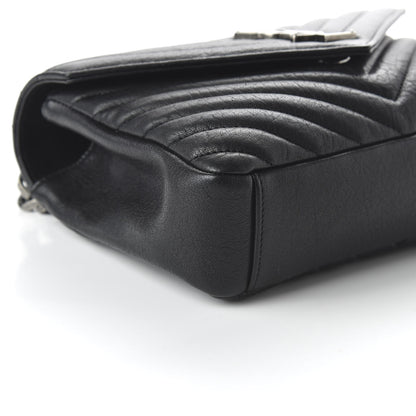 Saint Laurent Sheepskin Matelasse Chevron Monogram Medium College Bag Black 6 of 12