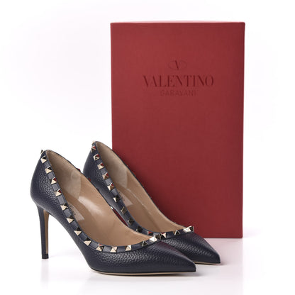 Valentino Garavani Pebbled Calfskin Rockstud 85mm Pumps 36 Marine 9 of 9