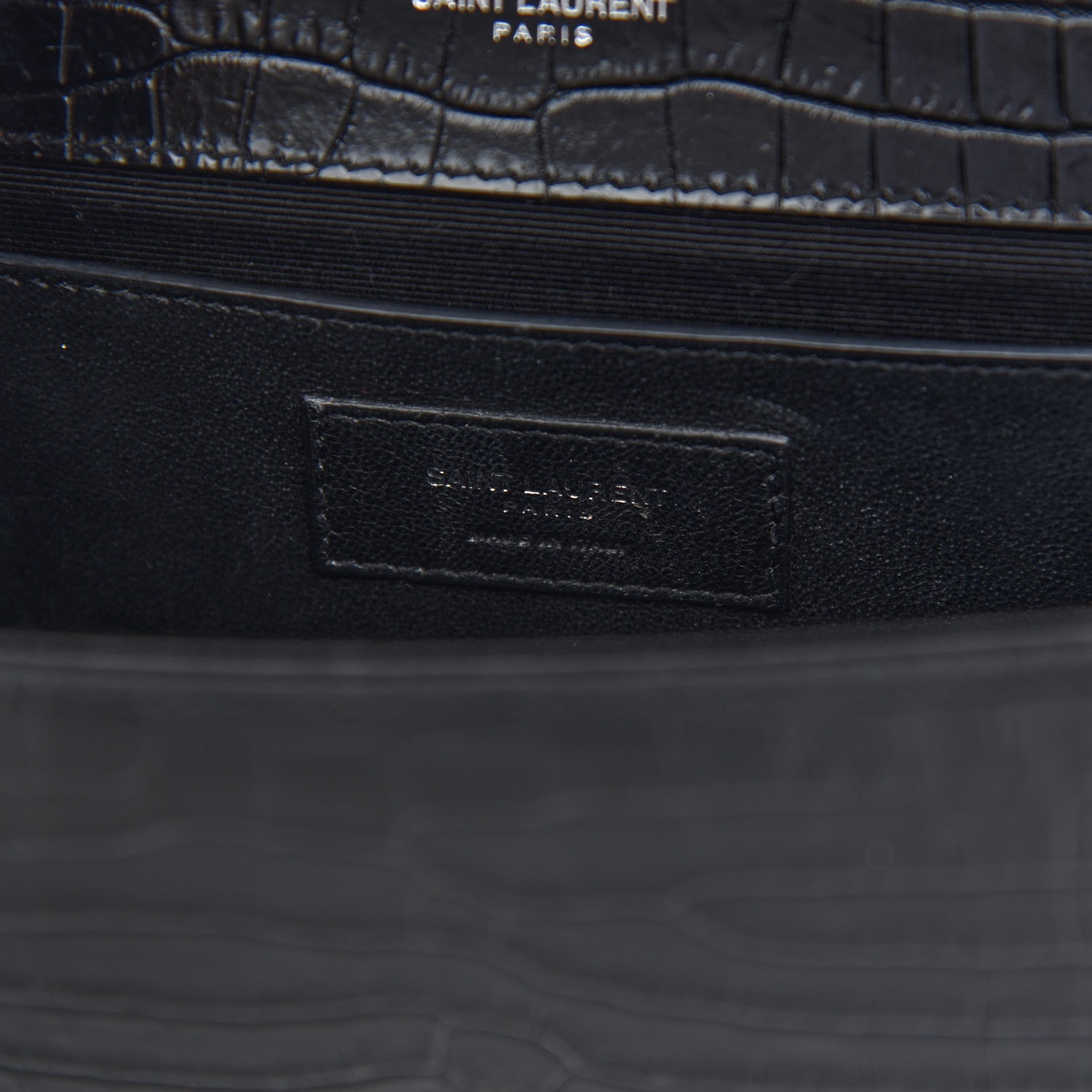 Saint Laurent Calfskin Crocodile Embossed Medium Classic Monogram Kate Tassel Satchel Black 6 of 9