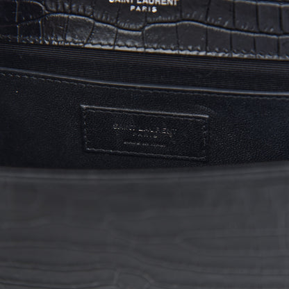 Saint Laurent Calfskin Crocodile Embossed Medium Classic Monogram Kate Tassel Satchel Black 6 of 9