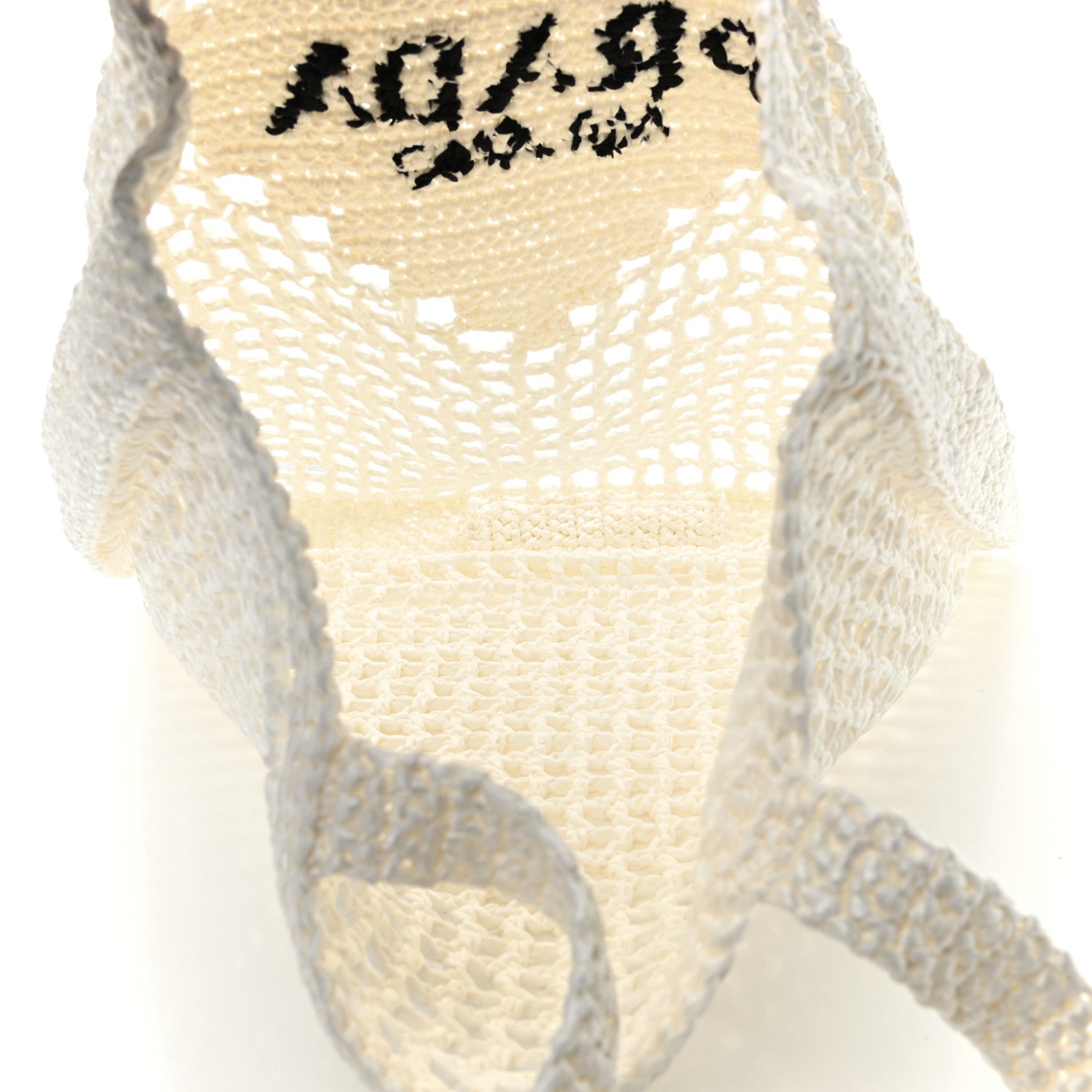 Prada Yarn Raffia Effect Crochet Logo Embroidered Tote Bag White 5 of 8