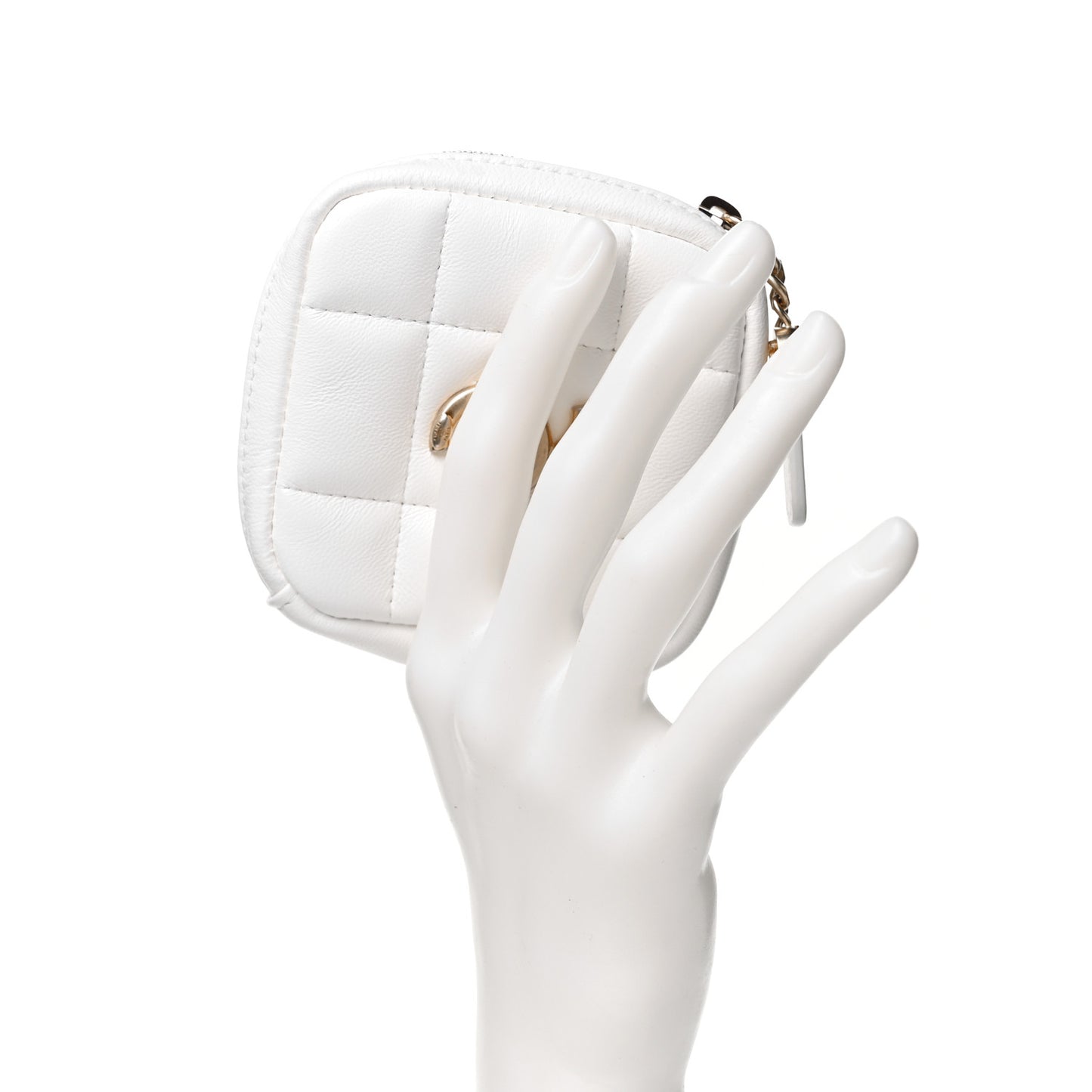 Lambskin Quilted Diamond Arm Coin Purse White