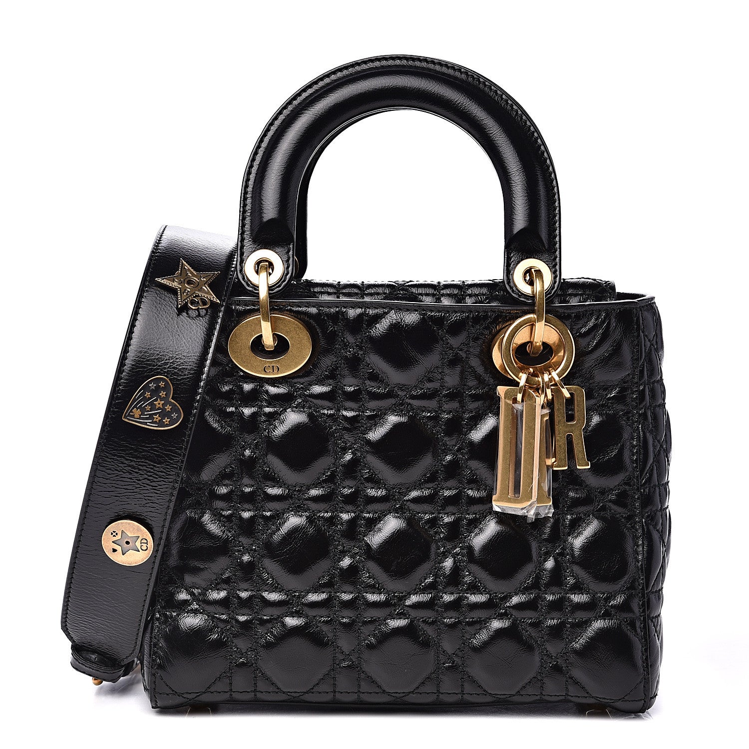 Christian Dior Crinkled Patent Cannage Small Lucky Badges My Lady Dior Black 1 of 9