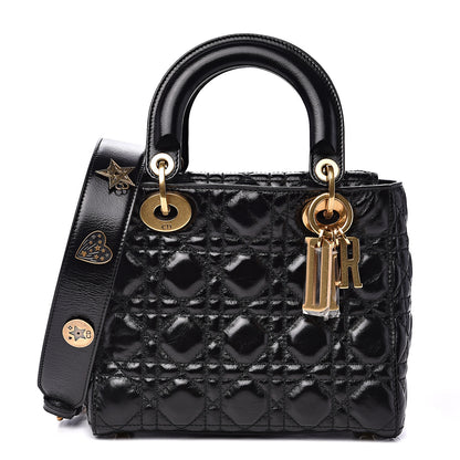 Christian Dior Crinkled Patent Cannage Small Lucky Badges My Lady Dior Black 1 of 9