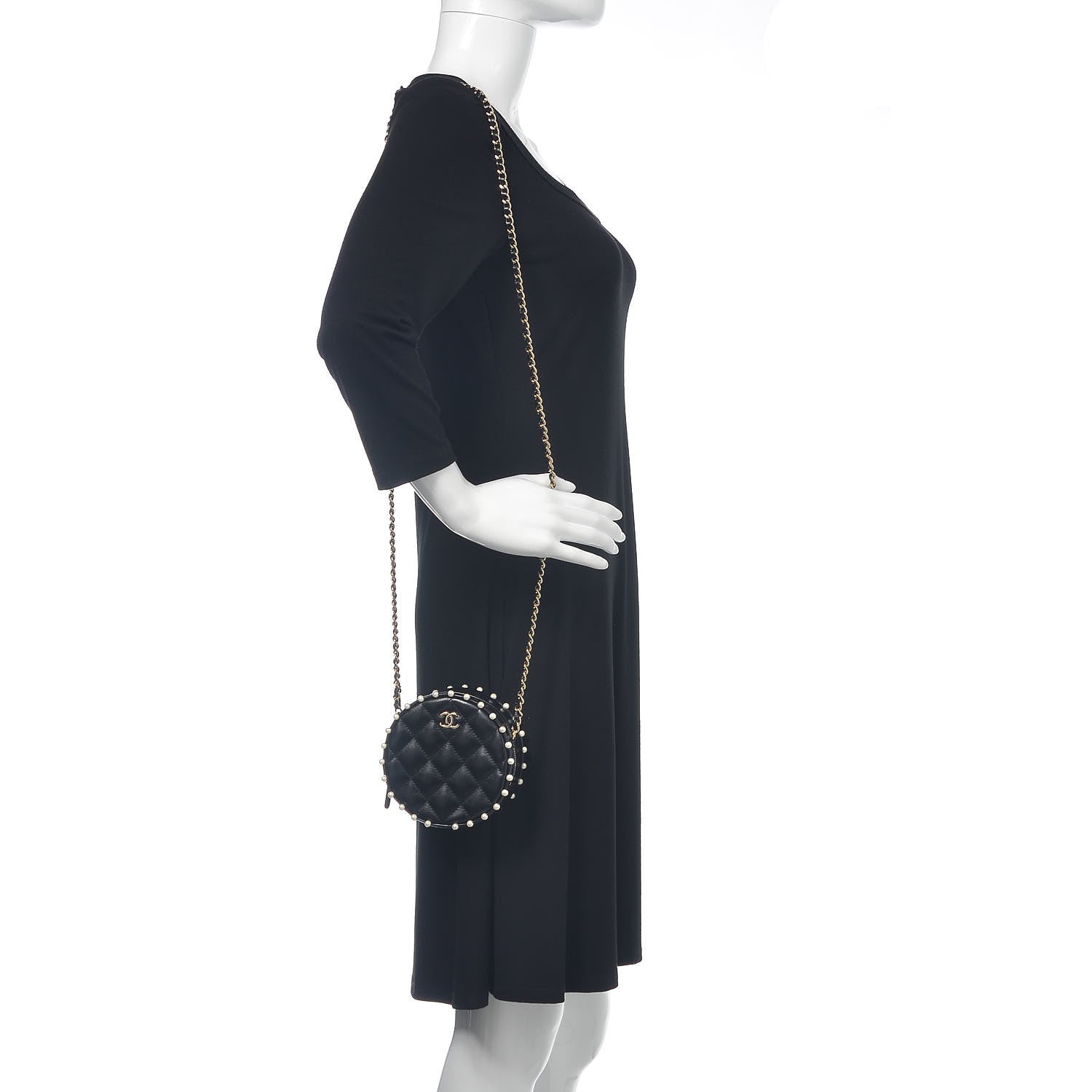 Chanel Calfskin Quilted Pearl Round Clutch With Chain Black 2 of 11