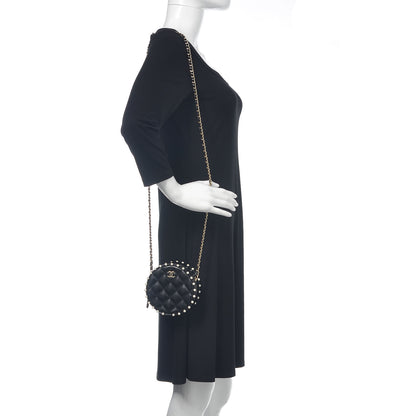 Chanel Calfskin Quilted Pearl Round Clutch With Chain Black 2 of 11