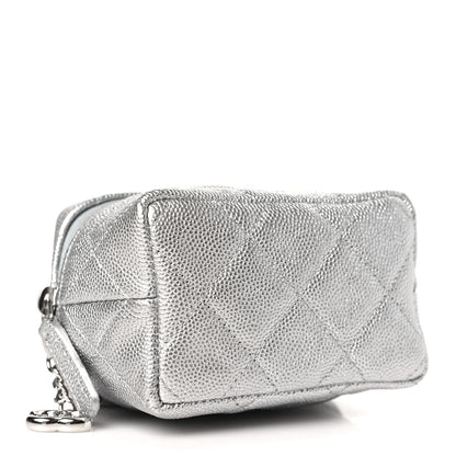 Chanel Metallic Caviar Quilted Mini Top Handle Vanity With Chain Silver 4 of 10