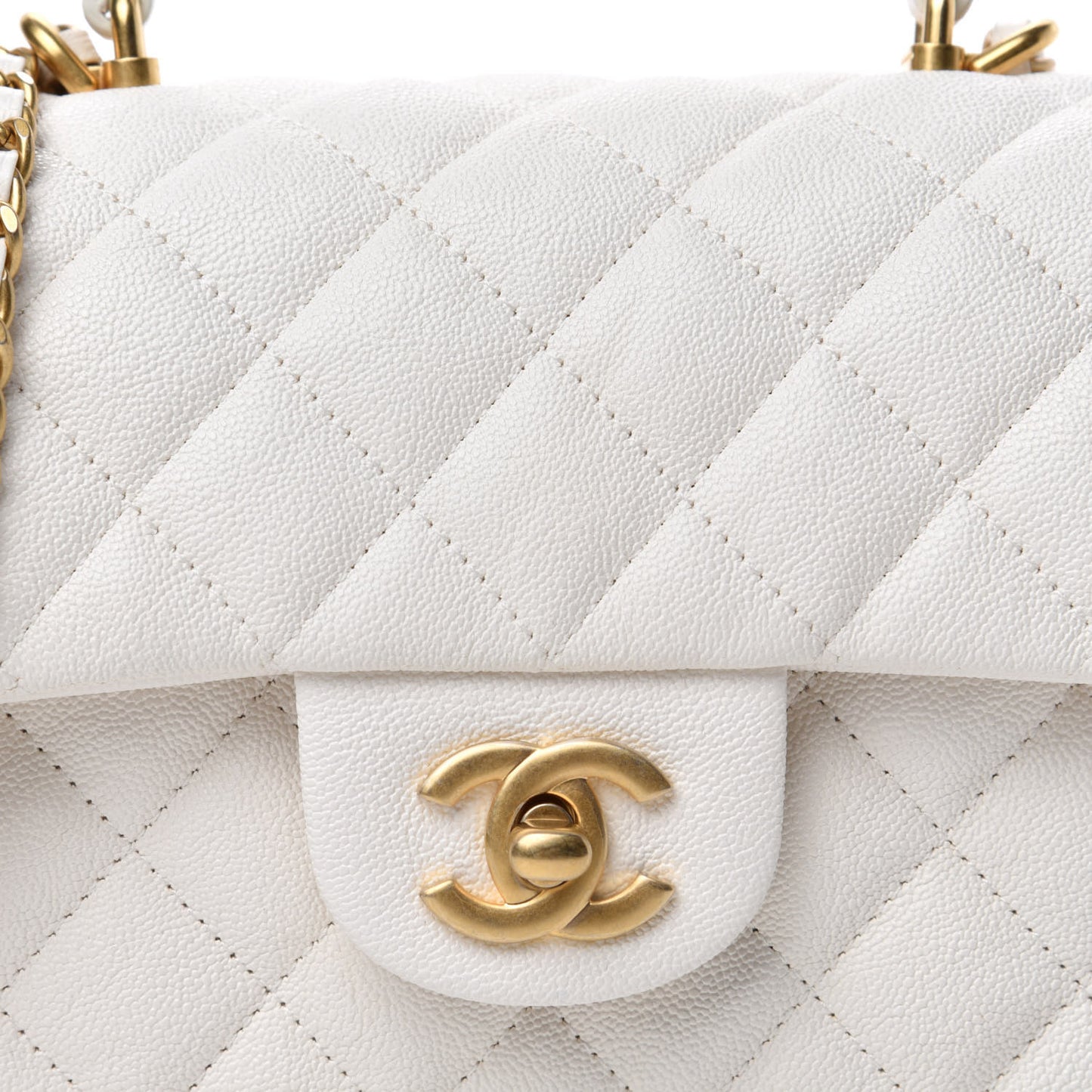 Caviar Quilted Mini Top Handle Rectangular Flap White