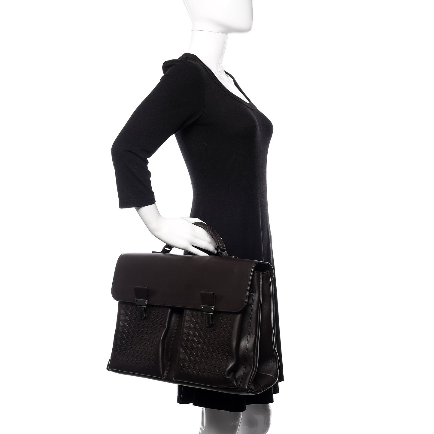 Calfskin Intrecciato Briefcase Ebano