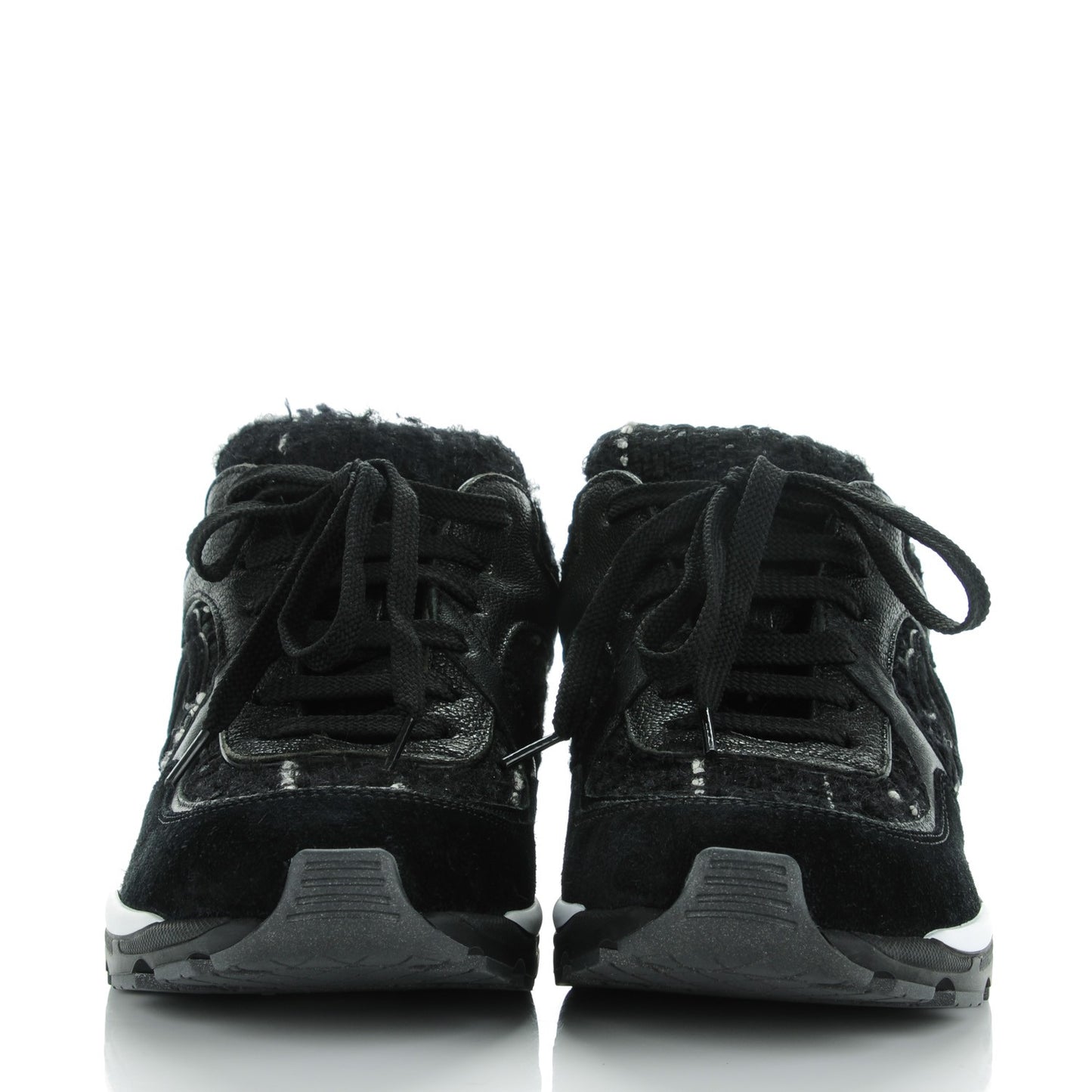 Tweed Suede Goatskin CC Sneakers 35.5 Black White