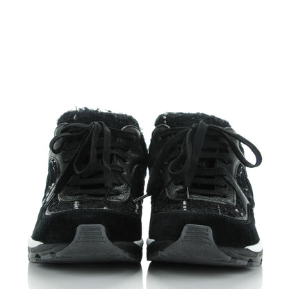Chanel Tweed Suede Goatskin CC Sneakers 35.5 Black White 2 of 8