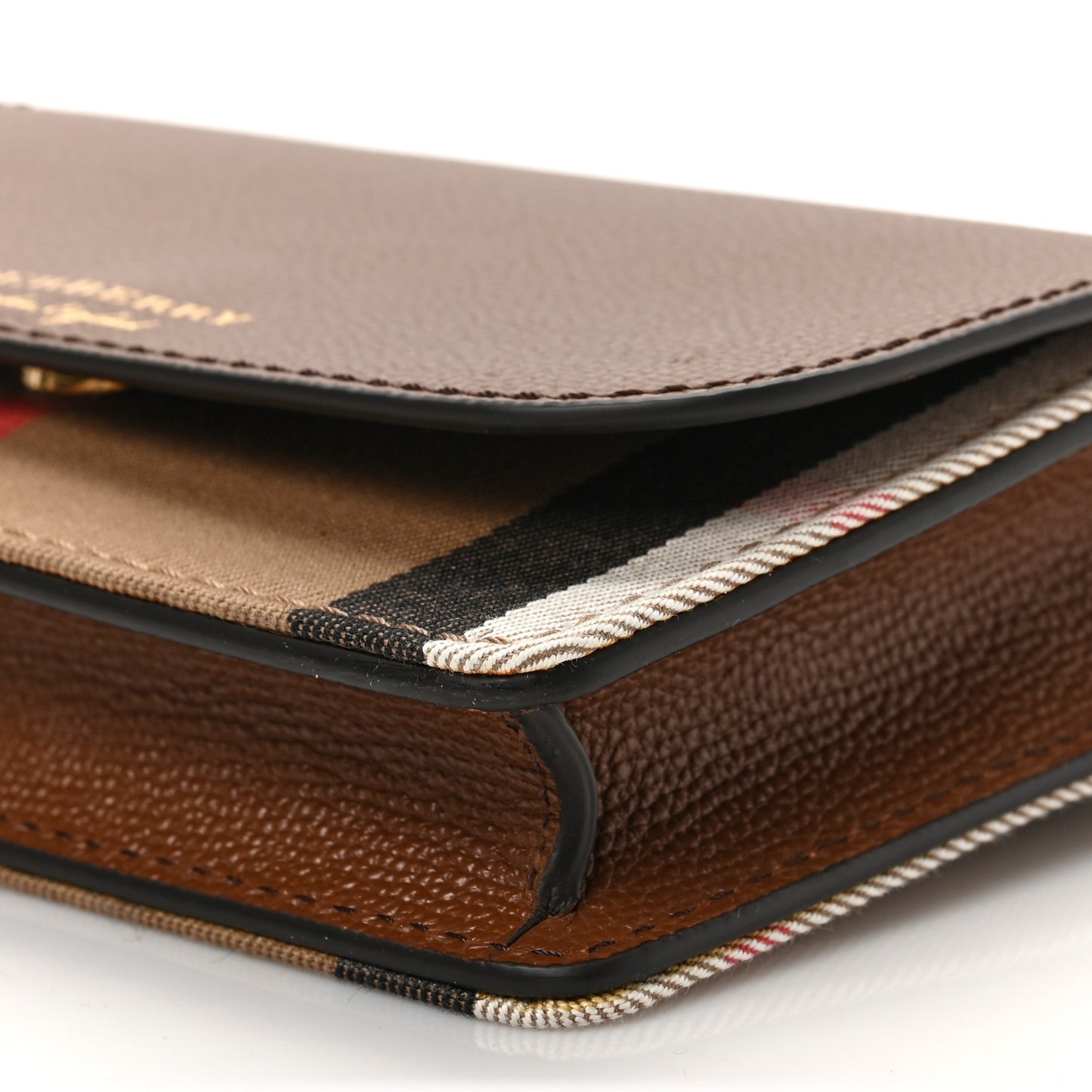 Grained Calfskin House Check Tartan Mix Hampshire Wallet On Chain Tan