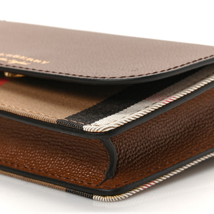 Burberry Grained Calfskin House Check Tartan Mix Hampshire Wallet On Chain Tan 8 of 9