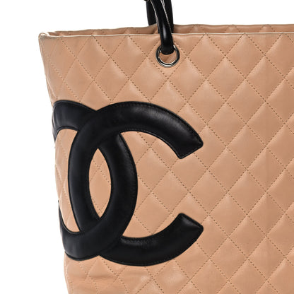 Chanel Calfskin Quilted Large Cambon Tote Beige Black 8 of 13