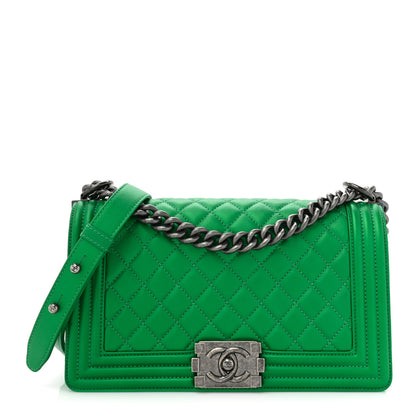 Chanel Metallic Calfskin Quilted Medium Boy Flap Green 1 of 10