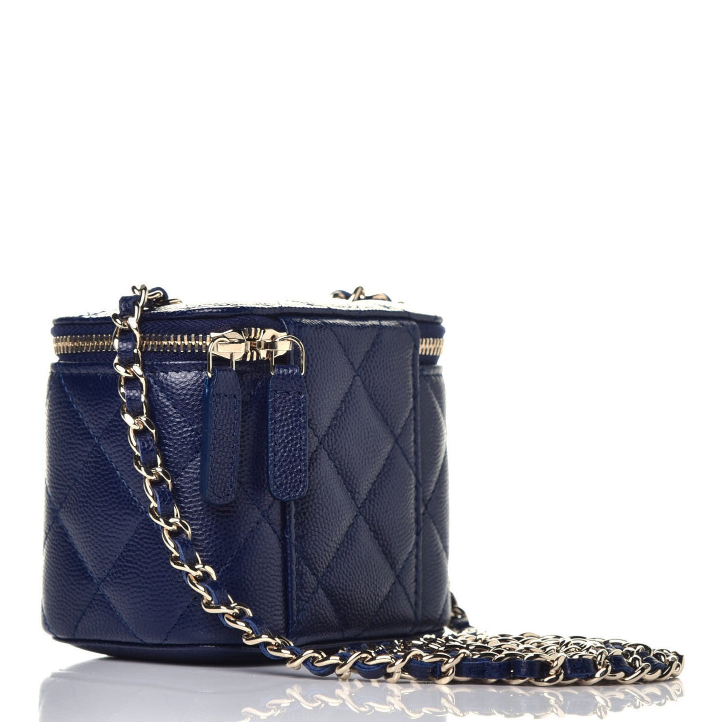 Caviar Quilted Mini Vanity Case With Chain Navy Blue