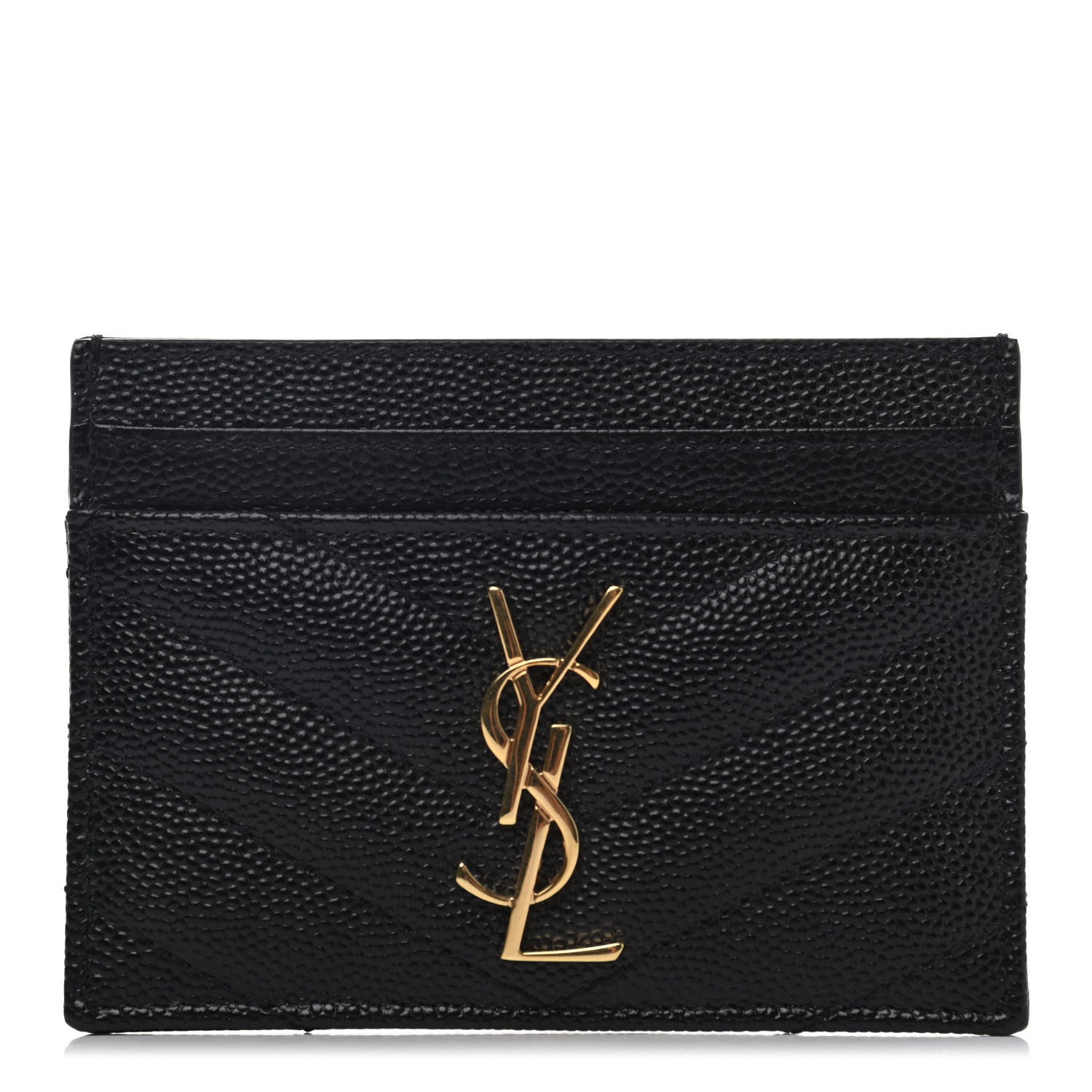 Saint Laurent Grain De Poudre Matelasse Chevron Monogram Credit Card Case Black 1 of 4