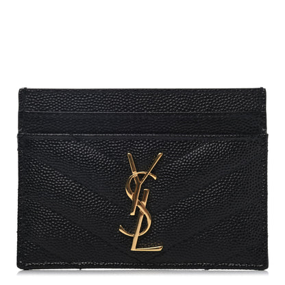 Saint Laurent Grain De Poudre Matelasse Chevron Monogram Credit Card Case Black 1 of 4