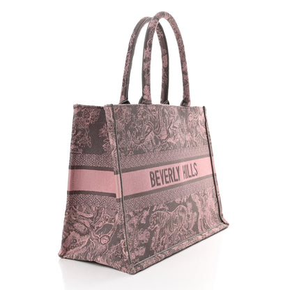 Christian Dior Canvas Embroidered Beverly Hills Medium Dioriviera Toile De Jouy Book Tote Pink Grey 2 of 11