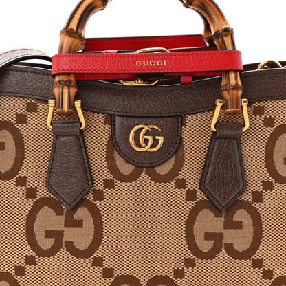 Gucci Monogram Jumbo GG Textured Dollar Calfskin Small Diana Tote Bag Camel Ebony New Acero Pomegranate Red 8 of 11
