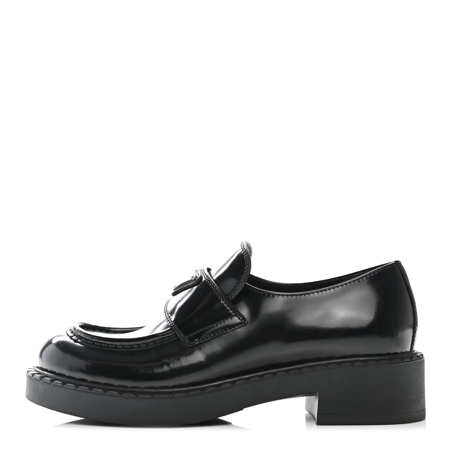 Prada Spazzolato Metal Triangle Logo 50mm Loafers 37 Black 2 of 22