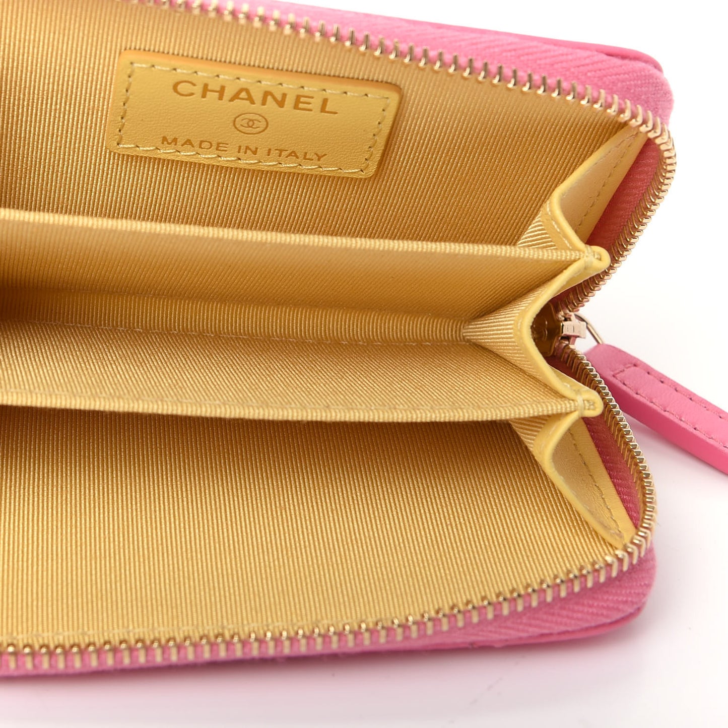 Lambskin Quilted Zip Around Coin Purse Wallet Pink Yellow