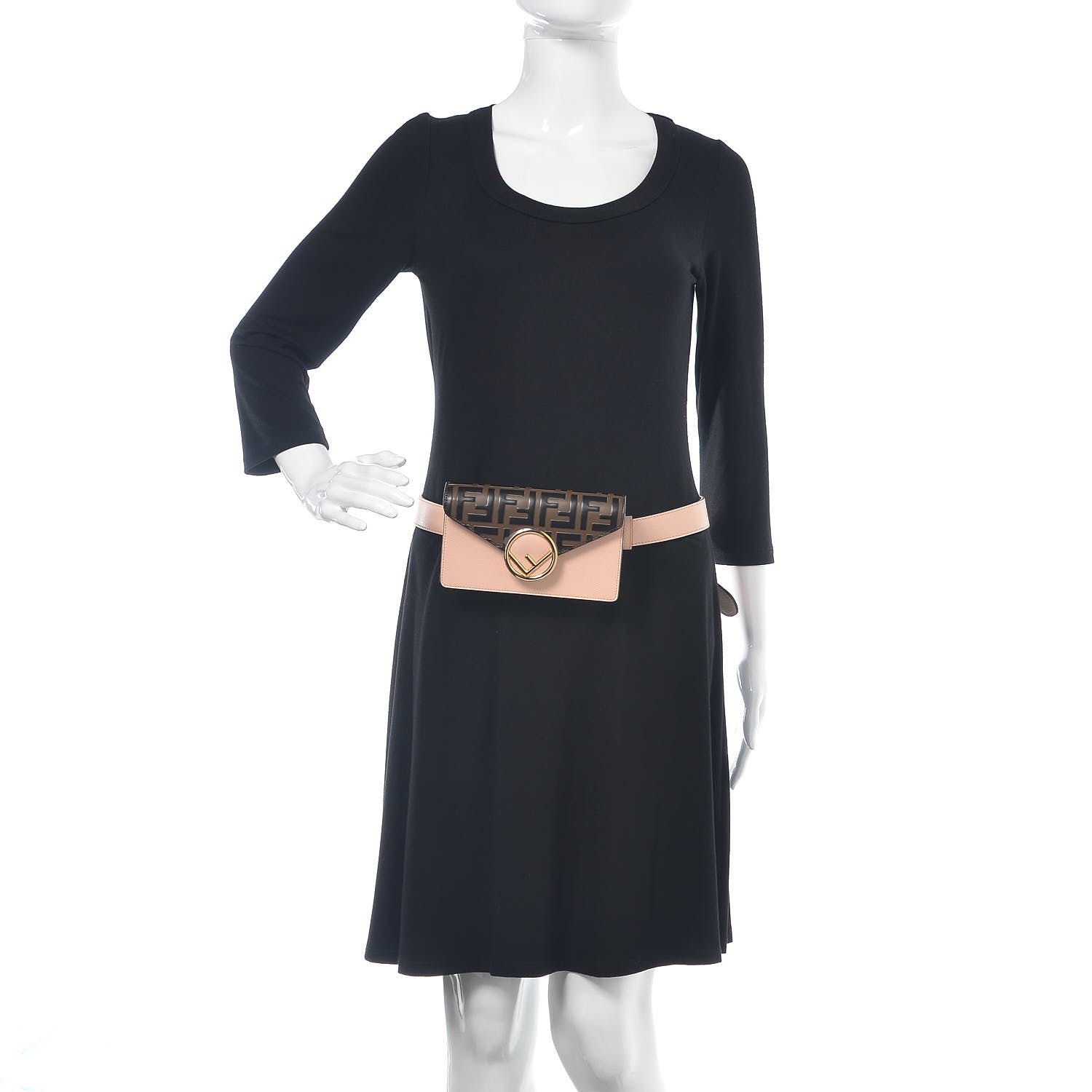 Fendi Vitello Cruise F is Fendi Bi-Color FF 1974 Embossed Envelope Belt Bag Maya Black Light Rose 4 of 13
