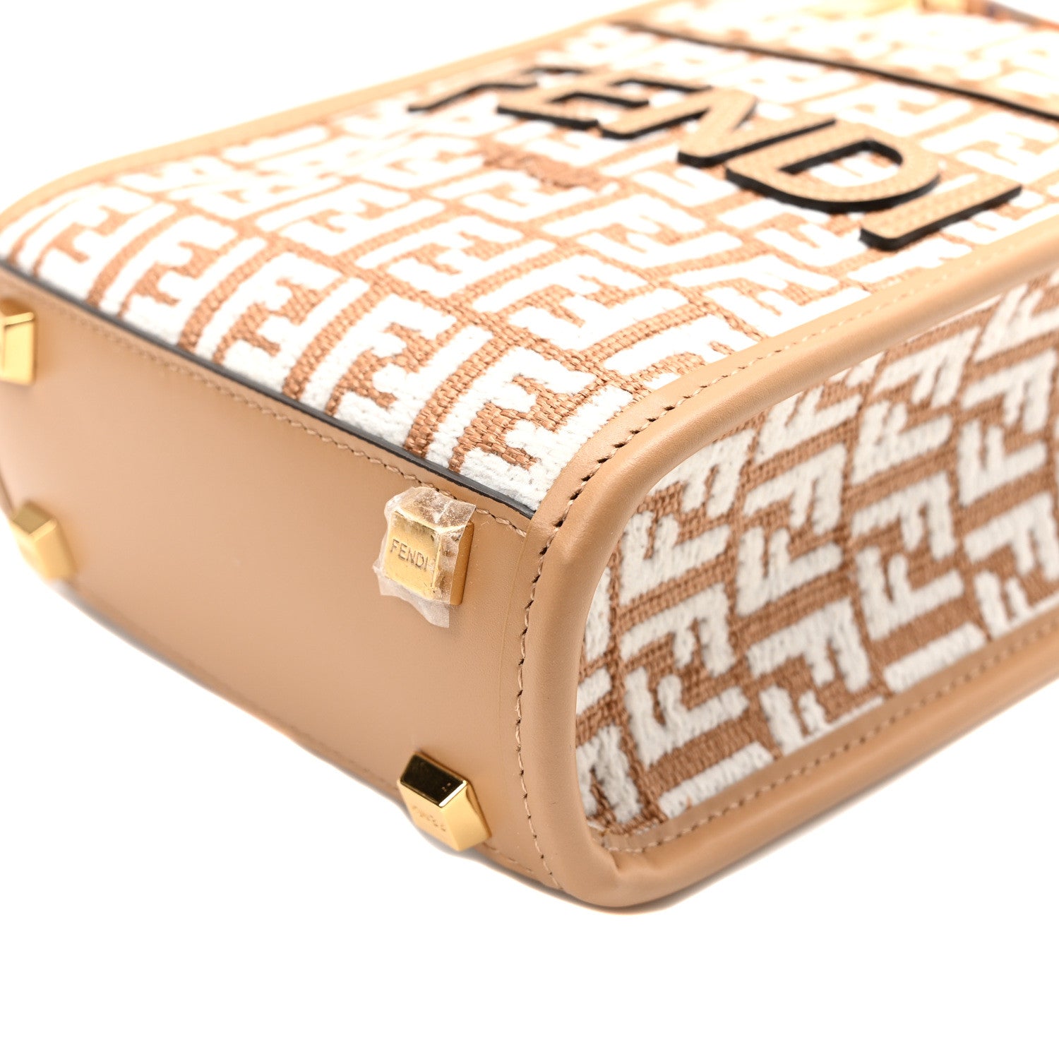Fendi Raffia Chenille Vitello King Plexiglass Micro FF Mini Fendi Sunshine Shopper Tote Natural White Miele Scuro 9 of 9