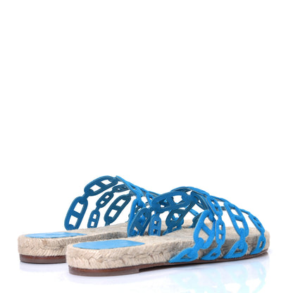 Hermes Suede Goatskin Ancone Espadrille Sandals 37 Bleu Vif 3 of 4
