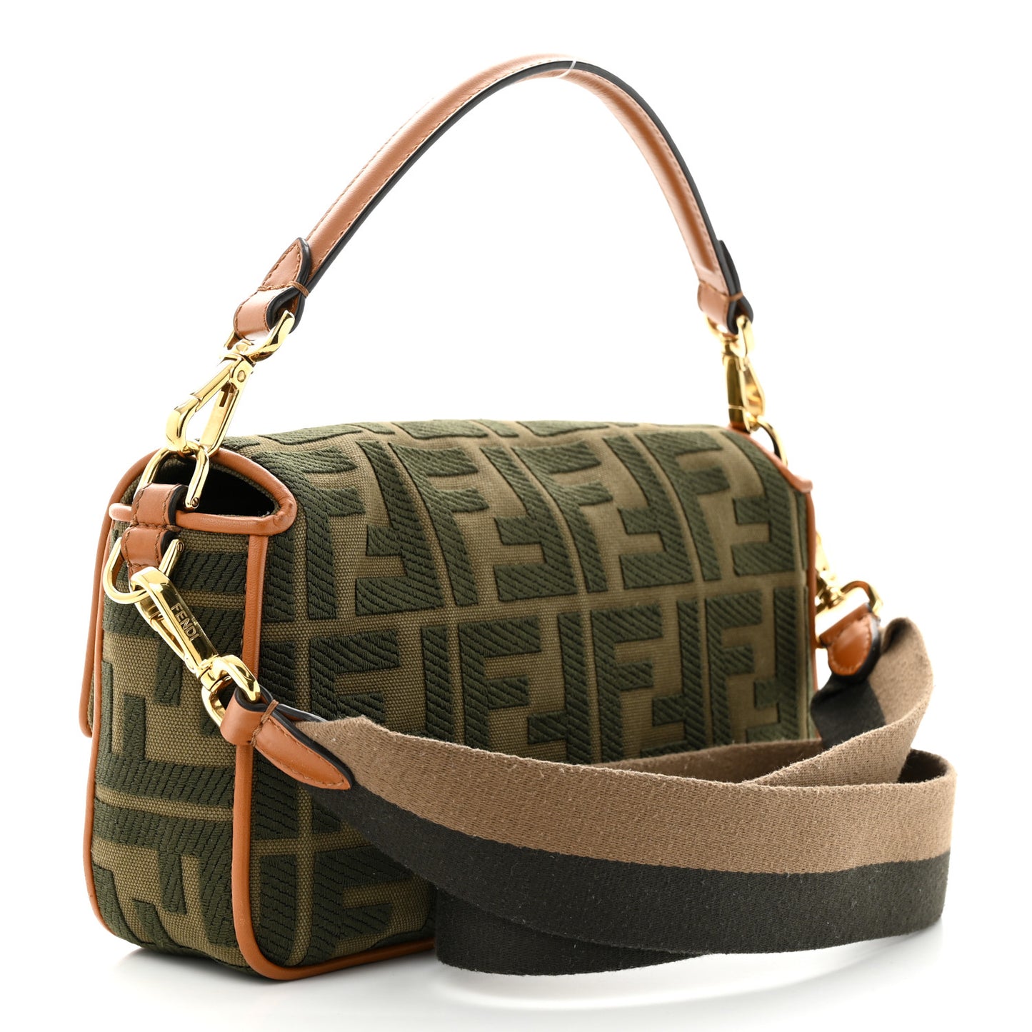 Canvas Vitello King FF Embroidered Baguette Amazzonia Cuoio
