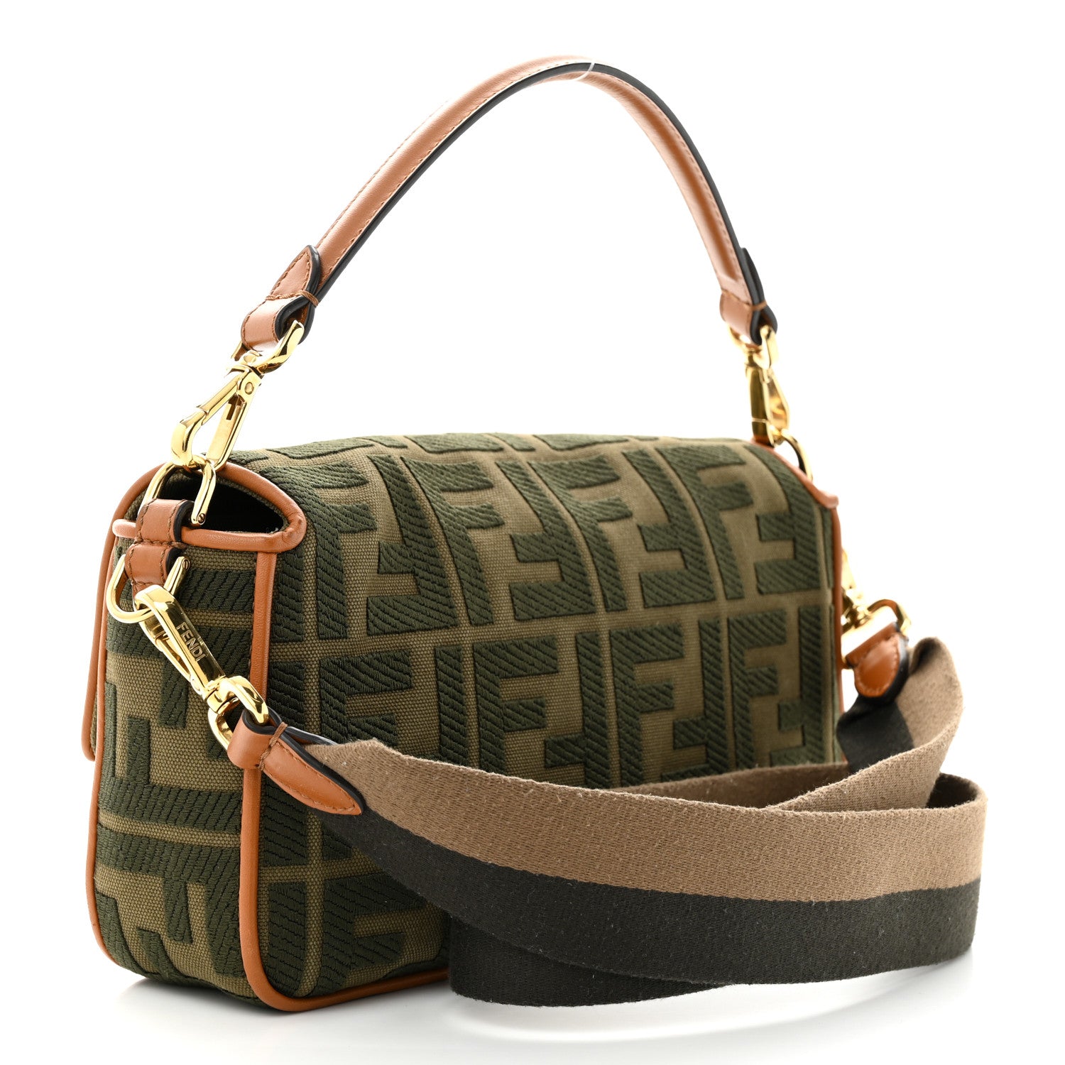 Fendi Canvas Vitello King FF Embroidered Baguette Amazzonia Cuoio 3 of 10