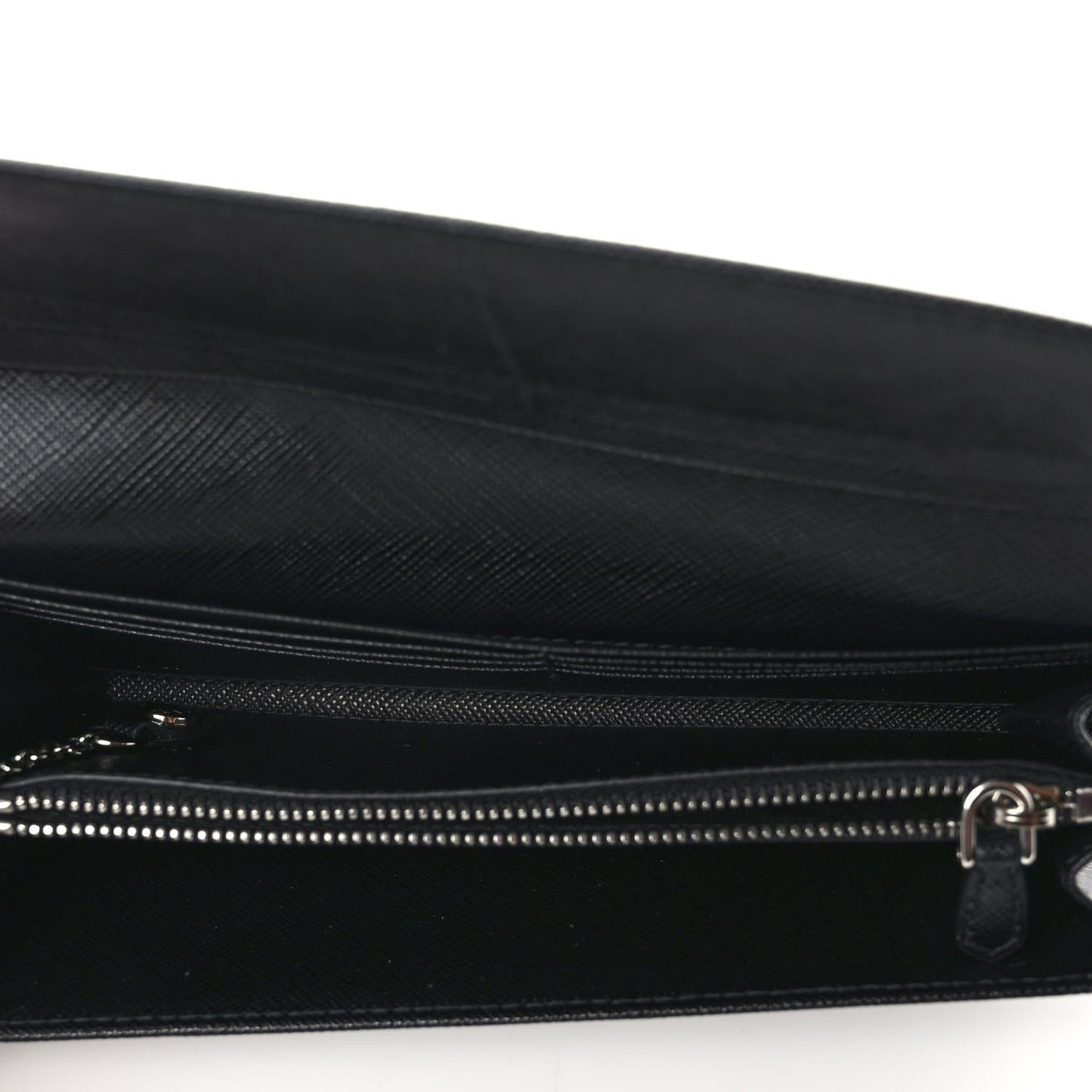 Saffiano Triangle Logo Continental Flap Travel Wallet Black