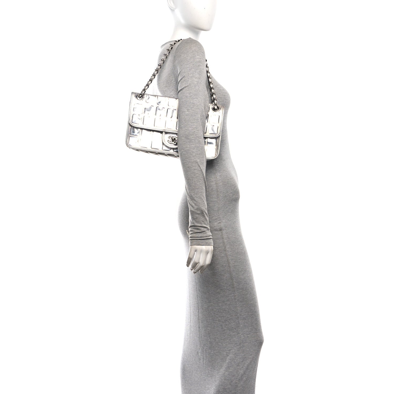 Chanel Vinyl Large Ice Cube Flap Silver 2 of 12