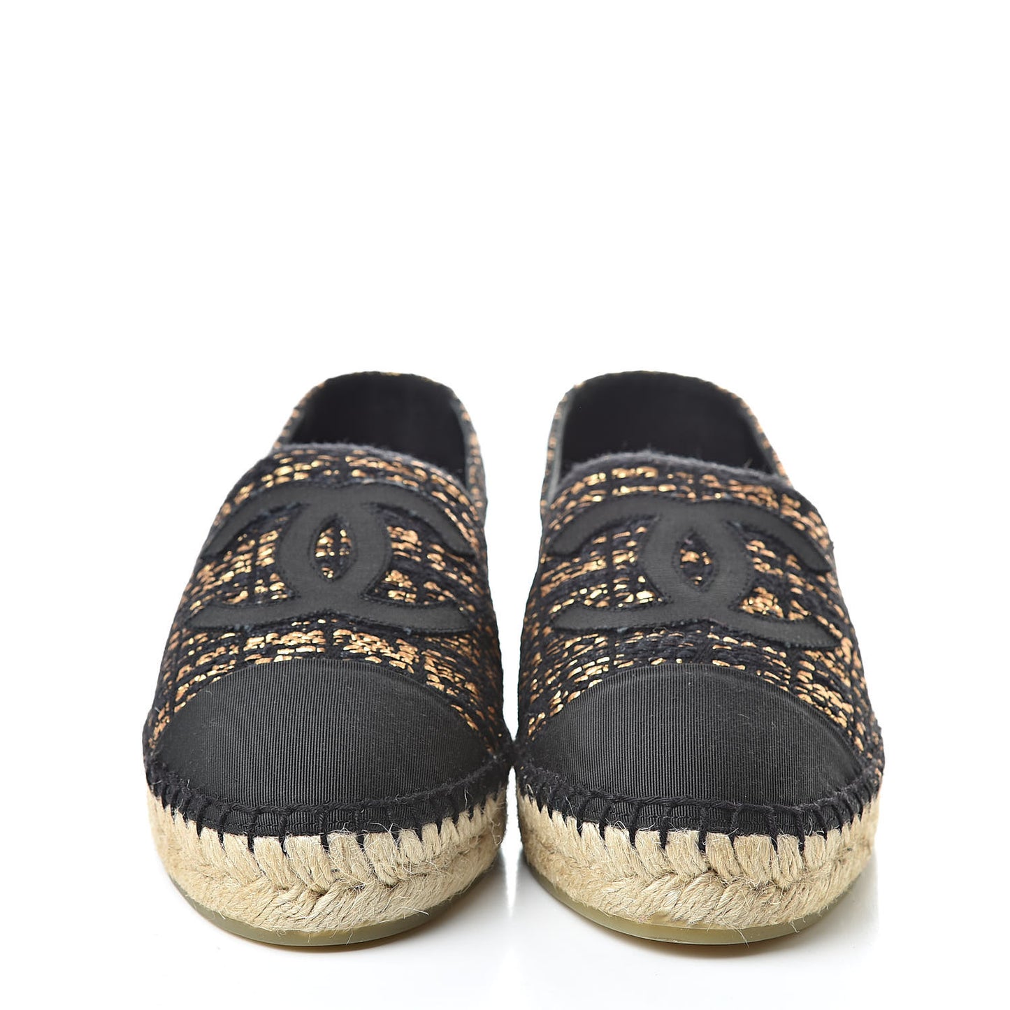 Metallic Tweed Grosgrain CC Espadrilles 40 Black Gold