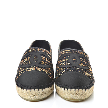 Chanel Metallic Tweed Grosgrain CC Espadrilles 40 Black Gold 2 of 12