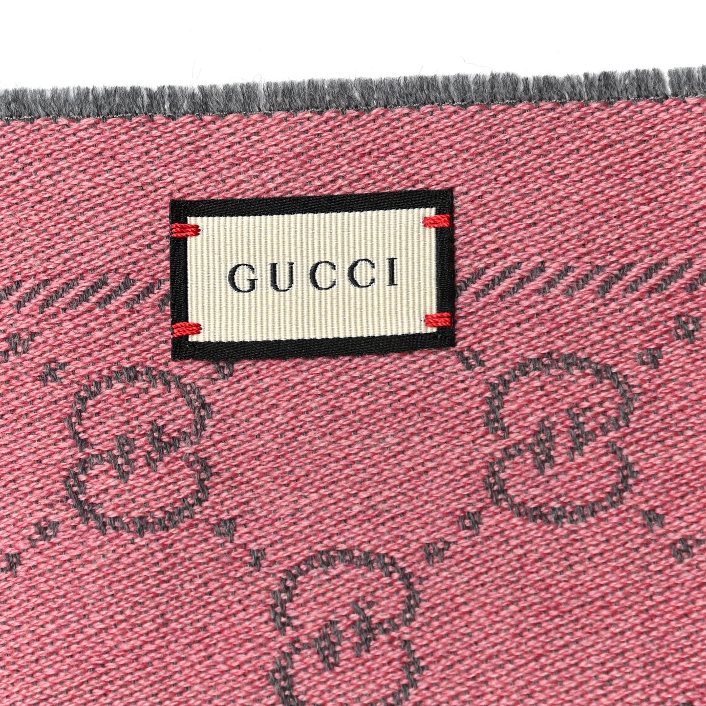 Wool Jacquard GG Monogram Sten Fringe Scarf Graphite Pink