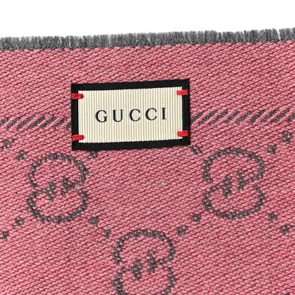 Gucci Wool Jacquard GG Monogram Sten Fringe Scarf Graphite Pink 5 of 6