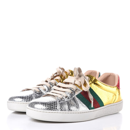 Gucci Metallic Ayers Web New Ace Sneakers 8 Gold Silver 3 of 15